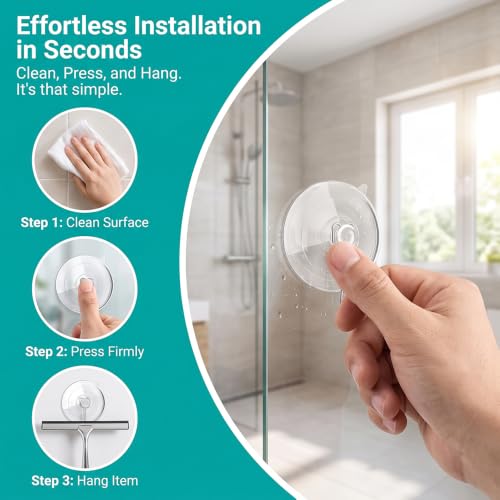 20 Suction Cup Hooks, Reusable Transparent PVC Suction Cups with Metal Hooks, Suitable for bathrooms, Kitchens, and Towel Jackets - color: 20 suction cup hooks transparent