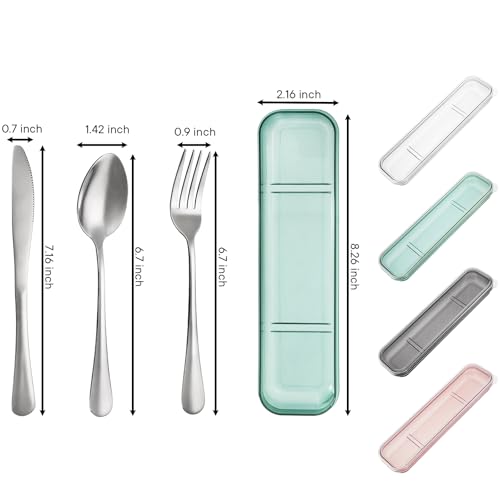 Nicunom 8 Pack Portable Utensils Set with Case, Premium Stainless Steel Travel Silverware Set Reusable Flatware Set Travel cutlerys Fork Spoon Knife for Camping, Lunch, Picnic, School, Workplace