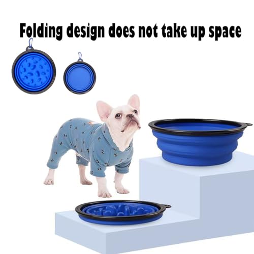 Pet Blue Collapsible Bowl Double Set - Slow Feeder Anti-Choke Bowl + Outdoor Portable,Foldable Dog Drinking,Slow Speed,Food&Dog pet Folding,Convenient,Foldable （Blue）