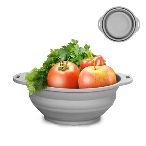 Collapsible Silicone Mixing Bowl - 1800ml(60 fl oz) - BPA Free, Dishwasher Safe, Non-Slip Base Space Saving for Kitchen, Camping & Travel (Blue) - color: Gray