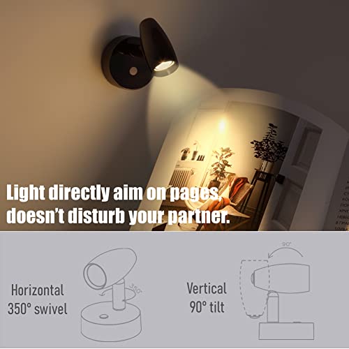 RV Reading Light 12V Swivel LED Spotlight with Quick USB Charger & Blue Nightlight, Camper Van Travel Trailer Bedroom Reading Light, 3-1/2" Length,12-24VDC Hard-Wired (Gloss Black) - color: Gloss Black with Nightlight