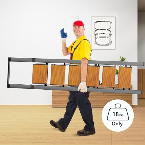 WOA WOA Step Ladder 6 Step Folding, Foldable Tall Ladder with Handrail, Aluminum Stepladder for High Ceilings, Lightweight, Deep Pedals, Anti-Slip Feet, Capacity 300 lbs - Black & Wood Grain - color: Black & Wood Grain, size: 6 step