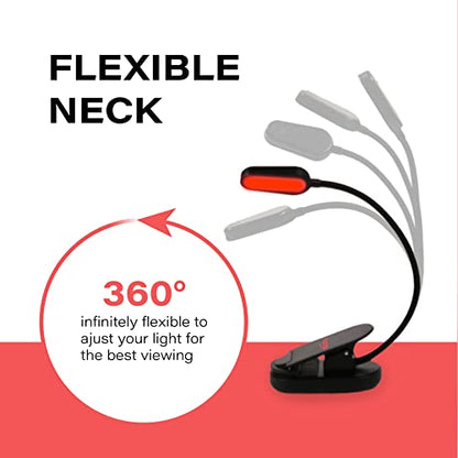 hooga Red Book Light, Rechargeable Clip On 625nm LED Light for Reading in Bed. No Blue Light Emitted, Eye Care Light for Strain-Free, Healthy Eyes. Gift for Students, Kids, Travel, Nursing, Studying. - color: Red