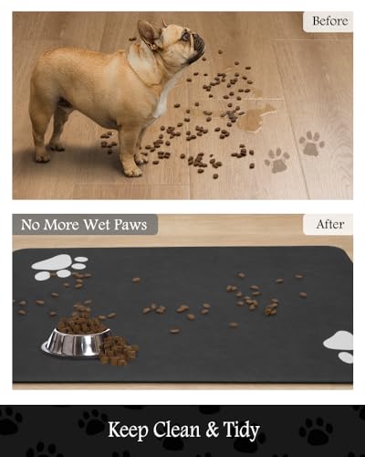 Pet Feeding Mat-Absorbent Dog Mat for Food and Water Bowl-No Stains Quick Dry Water Dispenser Mat-Dog Accessories Pet Supplies-Bowl for Messy Drinkers（Black,23"x34"