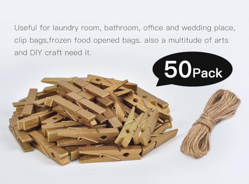 50PCS Gold Wooden ClothesPins - 1.77 inch Natural Wooden Peg Pin Compatible Gift Wrapping, Picture Hanging, Arts&Crafts, Photo Display (Gold, 4.5 * 0.7cm) - color: Gold, size: 4.5*0.7cm