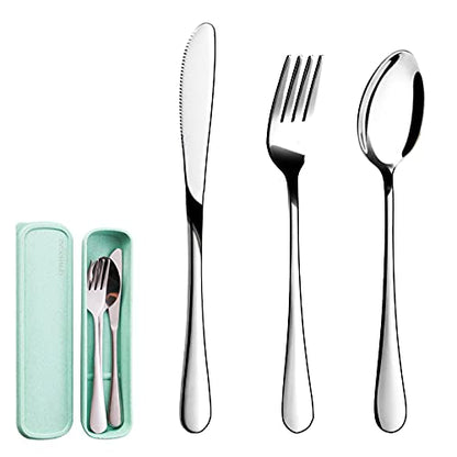 SAOSHYPEI Portable Utensils Set with Case, 4-Piece Stainless Steel Reusable Silverware Set, Travel Flatware Cutlery Set for Camping, Lunch Box, Office, Picnic, Dishwasher Safe - color: Silver1