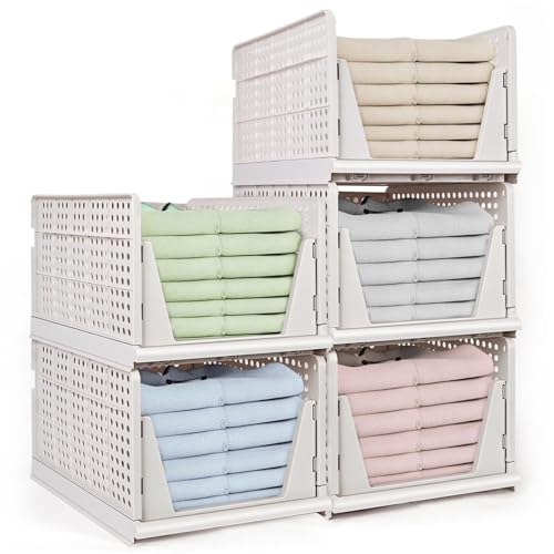 yazi 5XL Stackable Plastic Storage Basket,Closet Storage Bins for Clothes Sweater Organizer for Closet Folding Closet Organizers and Storage Closet Shelf Storage Container for Cupboard Bedroom - size: 5XL
