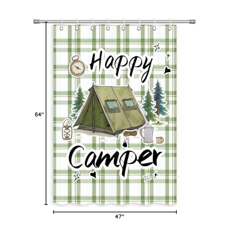 Happy Camper RV Shower Curtain Rustic Pine Tree Adventure Tent Camping Waterproof Fabric Bathroom Curtains Travel Trailer Bathroom Accessories Set with Hooks 47 x 64 Inches - color: Sage, size: 47"W x 64"L (Pack of 1)