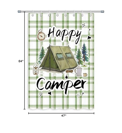 Happy Camper RV Shower Curtain Rustic Pine Tree Adventure Tent Camping Waterproof Fabric Bathroom Curtains Travel Trailer Bathroom Accessories Set with Hooks 47 x 64 Inches - color: Sage, size: 47"W x 64"L (Pack of 1)