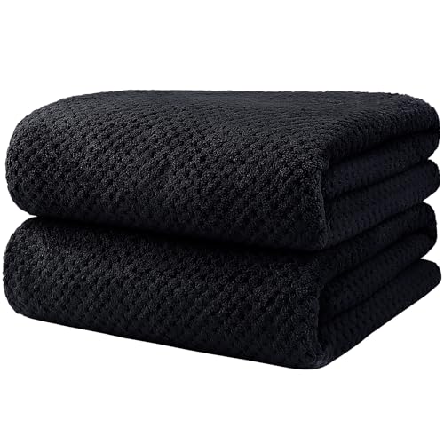 HOMEXCEL Bath Towels Pack of 2, (27 x 54 Inches) Microfiber Ultra Soft Highly Absorbent Bath Towel Set, Lightweight and Quick Drying Towels for Body, Sport, Yoga, SPA, Fitness, Black - color: Black, size: 27 x 54 Inch