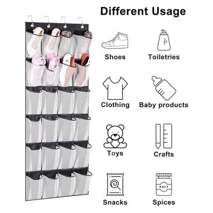 MISSLO Over The Door Organizer 24 Large Mesh Shoe Storage Pockets, Black