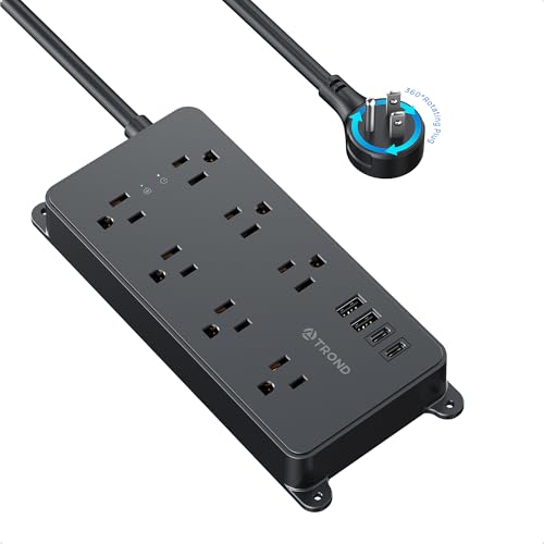TROND Power Strip Surge Protector with 360° Rotating Plug, 7 Widely-Spaced Outlets, 2 USB-A & 2 USB-C, ETL Listed, Flat Plug 5ft Extension Cord, Wall Mountable, 1700J, for Home Office, Black - color: Black, size: 5ft, style: 7 Outlets - with Rotating Plug