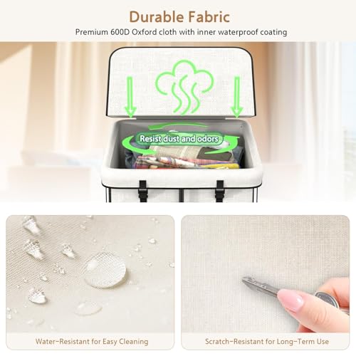 40 Gal Large Laundry Hamper with Lid, Rolling Laundry Basket with Wheels, Oxford Fabric Dirty Clothes Hampers with Removable Laundry Bag & Metal Frame for Bedroom, Laundry Room, Bathroom, Dorm(White) - color: White-2