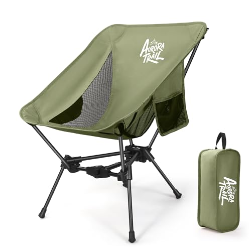 AuroraTrail Ultralight Backpacking Camping Chair – Only 2.7 lb, Supports 330 lb, Compact Folding Outdoor Seat with Carry Bag, 7075 Aluminum Frame for Hiking, Camping & Festivals (Green) - color: Green