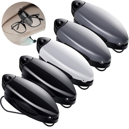 Frienda 5 Pcs Auto Car Vehicle Sun Visor Clip Holder Sunglasses Holder for Eyeglasses Mount Ticket Card Clip for Car Accessories (Black,Gray,Silver) - color: Black, Gray, Silver
