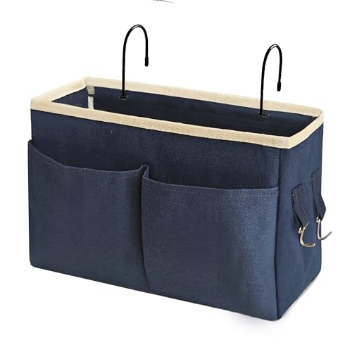 Bedside Caddy Bedside Hanging Storage Basket Multi-Function Organizer Caddy for Bunk and Hospital Beds Dorm Rooms Bed Rails, Can be Placed Glasses Books Mobile Phones（Navy Blue） - color: Navy Blue