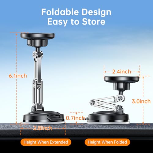 SYNCWIRE for MagSafe Car Mount [3-Axis Adjustable], Vacuum Magnetic Phone Holder with Replaceable Suction Cup Dashboard/Windshield, 360° Rotation & Foldable, for iPhone 17-12 Pro Max Plus - color: Black