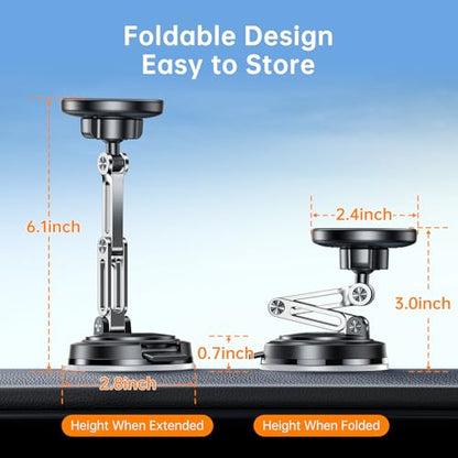 SYNCWIRE for MagSafe Car Mount [3-Axis Adjustable], Vacuum Magnetic Phone Holder with Replaceable Suction Cup Dashboard/Windshield, 360° Rotation & Foldable, for iPhone 17-12 Pro Max Plus - color: Black