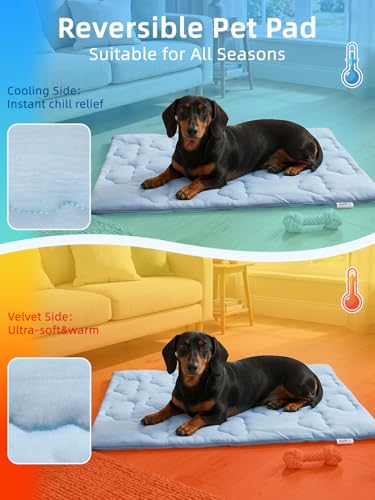 Huafly Dog Cooling Mat,Dual-Sided Cooling Mat for Dogs–Cooling Fabric for Summer,Velvet for All Seasons–Portable for Crate,Car Seat,Sofa&Floor,Machine Washable,Keeps Cats,Dogs&Puppies Cool,Cloud Blue - size: L: 48.0" L x 28.0" W x 0.8"Th