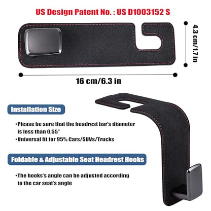 Amooca Car Seat Back Hook Universal Auto Storage Hanger Suede with Metal Car Seat Organizer for Handbag Purse Coat Umbrellas Grocery Bags 2 Pack Black - color: Black
