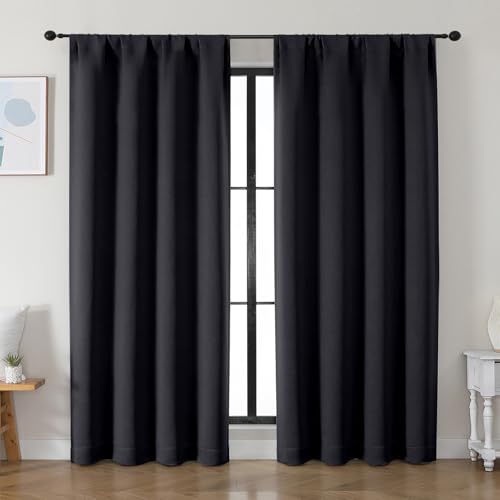 Simplebrand Ava Halloween Black Blackout Curtains for Bedroom 84 Inch Length 2 Panels Set, Solid Thermal Insulated Privacy Living Room Window Treatment Curtains Blackout Drapes, W50 x L84 Inch, Black - color: Black, size: 50"W x 84"L (Pack of 2)