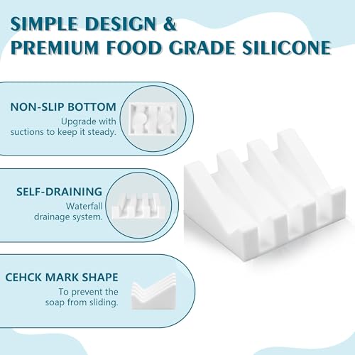 Soap Dish Holder for Shower with Suction Cup, Silicone Soap Holder & Saver Self-Draining Bar Soap Dish Keeps Soap Dry for Bathroom, Kitchen, Bathtub (N-White - 3 Pack) - color: N-white - 3 Pack