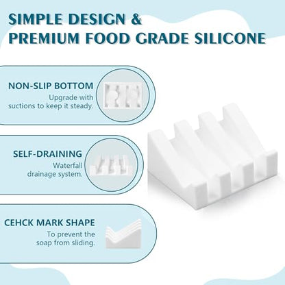 Soap Dish Holder for Shower with Suction Cup, Silicone Soap Holder & Saver Self-Draining Bar Soap Dish Keeps Soap Dry for Bathroom, Kitchen, Bathtub (N-White - 3 Pack) - color: N-white - 3 Pack