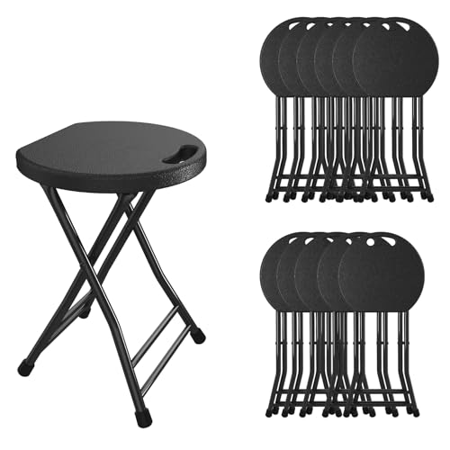 Folding Stool, 18 Inch Foldable Stool with Handle & Steel Frame, Pack of 12 Folding Bar Stools, 440lbs Sturdy Foldable Lightweight Metal Chair for Camping, Indoor and Outdoor, Black - color: Black, size: 18-inch Pack of 12