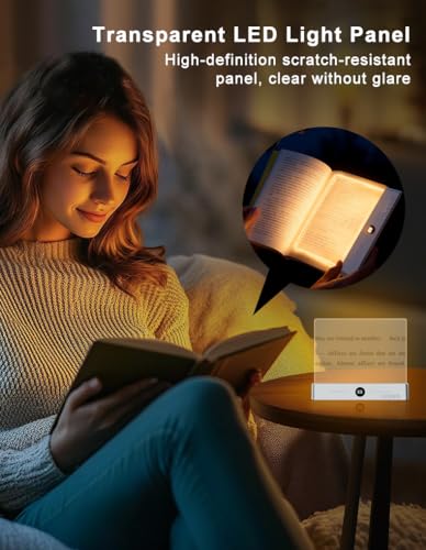 Flat Book Light for Reading in Bed - Full Page LED Booklight, Rechargeable with 3 Color Modes & 1-99 Min Timer, 35H Battery, USB-C, Dimmable Eye-Care Reading Light, Gift for Book Lovers
