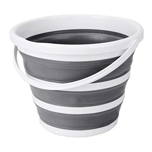 Eurow Indoor and Outdoor Collapsible Bucket with Handle, 10 Liters, 2.6 Gallons, Gray and White - size: 13.2” x 13” x 9.6”