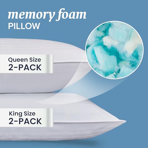 Beckham Hotel Collection Shredded Memory Foam Pillow 2-Pack Queen | Adjustable Fill Cooling Bed Pillows for Side, Back & Stomach Sleepers - size: Queen (Adjustable Foam)