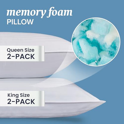 Beckham Hotel Collection Shredded Memory Foam Pillow 2-Pack Queen | Adjustable Fill Cooling Bed Pillows for Side, Back & Stomach Sleepers - size: Queen (Adjustable Foam)