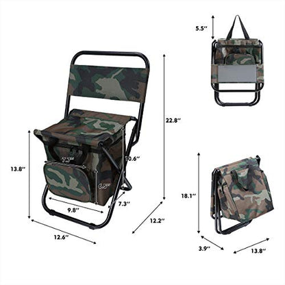 LEADALLWAY Fishing Chair with Cooler Bag Compact Fishing Stool Foldable Small Hunting Chair 12.2" Seat Depth,12.6" Seat Width - color: Camouflage