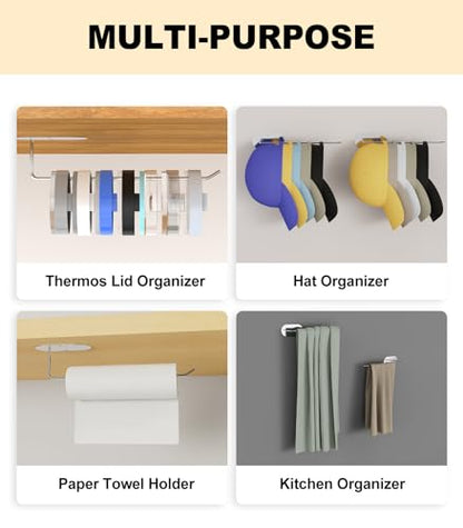 2pc Tumbler Lid Organizer Up to 30 Lids, Cup Lid Hook for Kitchen Inside Cabinets, Upgraded Cup Lid Holders for Yeti/Stanley/Simple Modern Tumblers, Self-Adhesive or Drilling