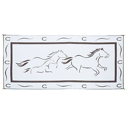 Stylish Camping GH8187 Brown/White 8' x 18' Galloping Horses Mat, 1 Pack