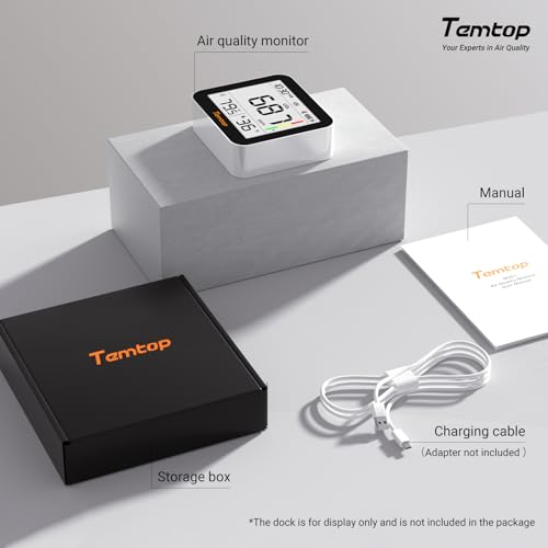 Temtop CO2 Monitor Indoor Air Quality Monitor 3 in 1 CO2 Meter(Temperature, Humidity and CO2), 180 Days Standby Time - color: Basic: CO2/Temp/Humidity