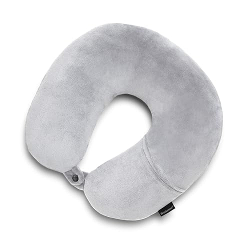 Brookstone Microbead Neck Pillow - Super Soft Cozy Lightweight Plush Travel Pillow with Phone or Headphone Pocket, Grey - color: Grey