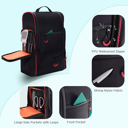 Camping Organizer for Outdoor Kitchen Storage, Large Hanging Cookware Backpack with Paper Towel Holder, Multi Pockets Camp Utensil Containers for BBQ Grill Cooking Essential Tools, Bag Only