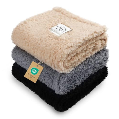 1 Pack 3 Calming Blankets Fluffy Premium Fleece Pet Blanket Soft Sherpa Throw for Dog Puppy Cat Beige/Black/Grey Medium (30" x20'') - color: Beige/Black/Grey, size: Medium (Pack of 3)