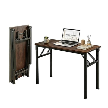 Folding Desk, 39 Inch Foldable Computer Table No Assembly Required,Black Walnut Small Desk for Home Office,Space-Saving Table for Bedroom, Dorm, RV - color: Black