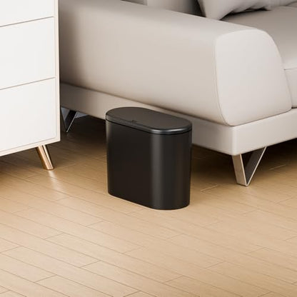 3.17 Gallon Thin Small Black Bathroom Trash Can with Lid,12L Small Pet/Dog Proof Slim Trashcan and Skinny Covered Trash Can,Plastic Covered Wastebasket,Garbage Can for Kitchen,Office,RV,Bedroom,2 Pack - color: Black, style: Pack of 2
