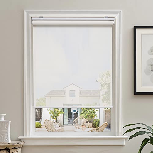 AOSKY Cordless Roller Shades for Windows Light Filtering Shades with 5% Openness Solar Screen Semi Sheer Roller Blinds UV Protection for Office and Home. Easy to Install 27" W x 72" H (White) - color: White, size: 27"W x 72"H