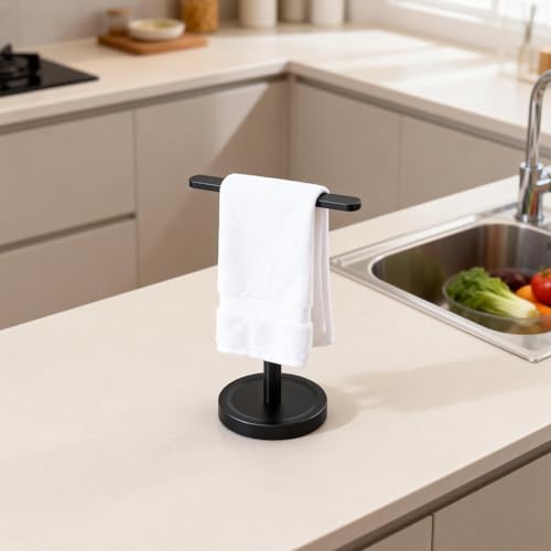 Heavy Duty Hand Towel Holder Stand, Stainless Steel Hand Towel Holder Rack for Bathroom Countertop, Weighted Base T-Shape Free Standing Towel Bar for Bathroom Kitchen Vanity Countertop, Matte Black - size: T-Shape