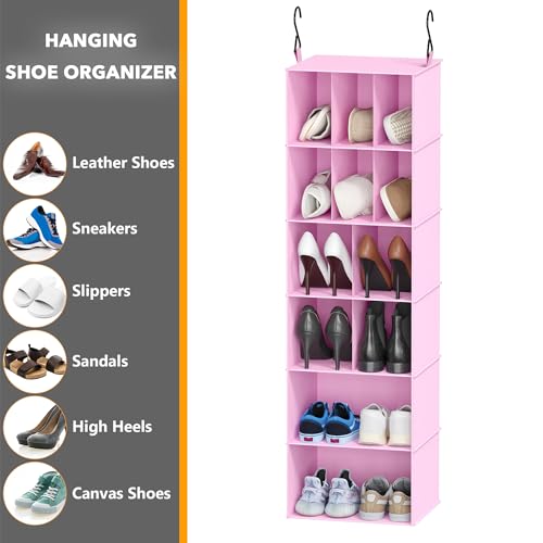 SpaceAid 2 Pack Hanging Closet Organizer and Storage with Dividers, 24 Compartments Hanging Shoe Shelves for Closet, Wardrobe, RV, Garment Rack - Pink - color: Pink