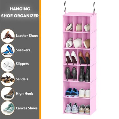 SpaceAid 2 Pack Hanging Closet Organizer and Storage with Dividers, 24 Compartments Hanging Shoe Shelves for Closet, Wardrobe, RV, Garment Rack - Pink - color: Pink