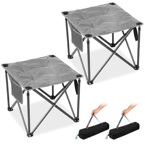 FUNDANGO Oversized Camping Stool for Adults, 2 Pack Thick Padded 18.1 Inch Folding Ottoman Foot Rest, 440 Lbs Heavy Duty Outdoor Camp Chairs with Anti-Slip Foots&Carry Bag for Fishing Travel (Grey) - color: Grey Ultimate -2 Pack