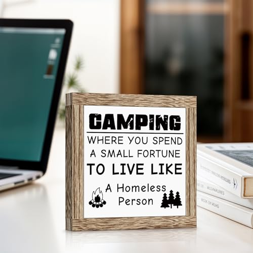 Camping Wooden Sign Desk Decor RV Accessories for Inside Camper Decor Rustic Wood Plaque Sign for Travel Trailers Camping Gifts for Camper Lovers Women Men