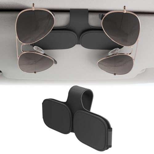 BFXM Sunglass Holder for Car Double Clip, Car Accessories Sunglasses Clip for Car Visor, Magnetic Leather for Car Visor, Cars Sun Visor Ticket Card Clip - color: Black