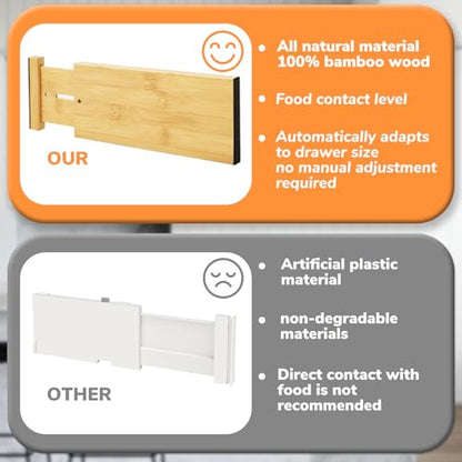BAMEOS 4" High Bamboo Drawer Dividers - Adjustable Small Drawer Organizer - Kitchen, Dresser, Bathroom, Bedroom & Office - 4-pack - size: 4''H, 10''-12.28''L