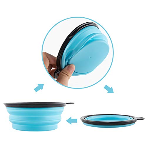 Large Collapsible Dog Bowls, 34oz Travel Water Food Bowls Portable Foldable Collapse Dishes with Carabiner Clip for Traveling, Hiking, Walking, 2 Pack (Light Blue + Light Green)